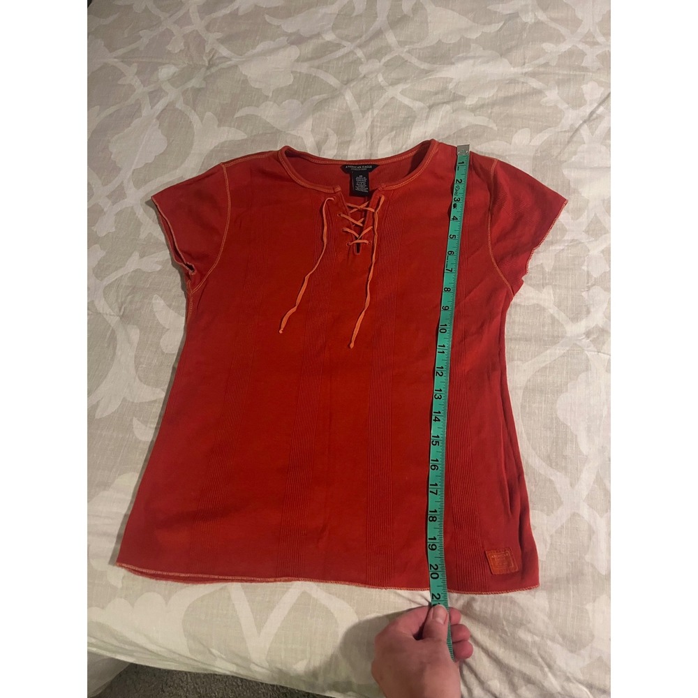 American Eagle y2k 90s babydoll lace up t shirt orange red medium - Picture 7 of 8